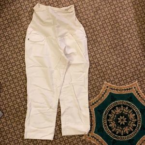 Indigo Blue White Denim Maternity Cropped Jeans